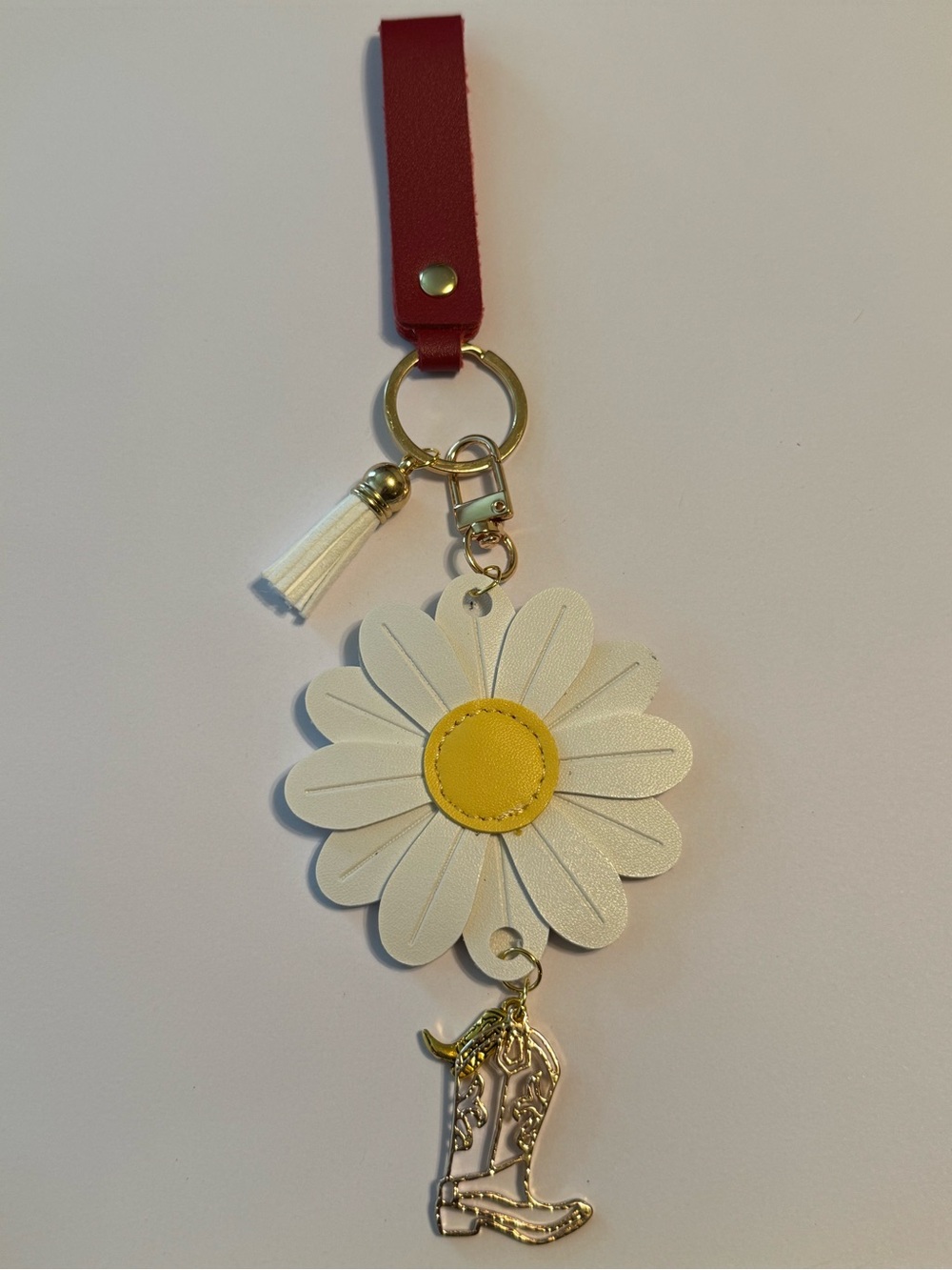 Boho Country Western Daisy Cowboy Boot Keychain